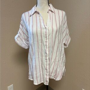 Gloria Vanderbilt White and Red Striped Button-Down Shirt